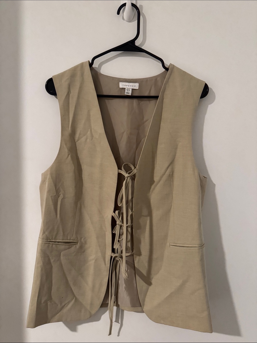 Beige linen Lace-Up tank top